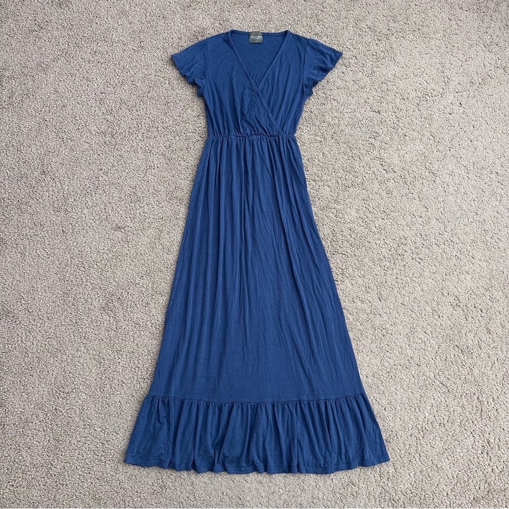 Olivia Rae Blue Maxi Faux Wrap Ruffle Hem Dress Womens XS